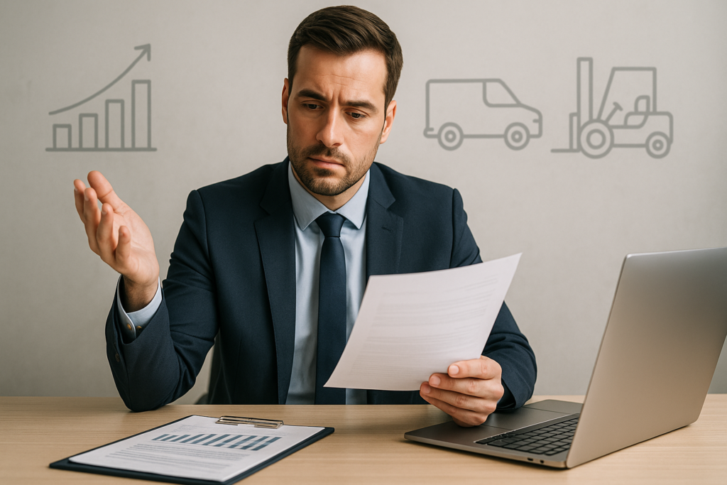 Przedsiębiorca porównujący kredyt firmowy i leasing jako formy finansowania inwestycji w firmie